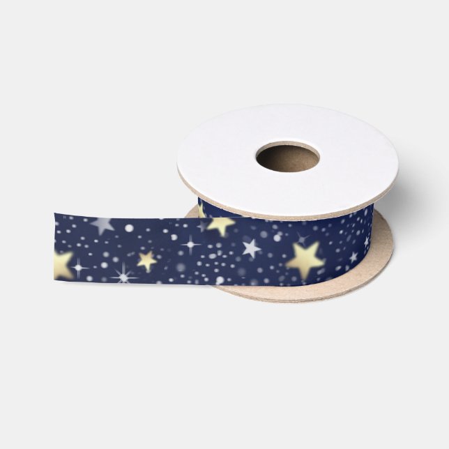 Navy Blue White & Gold Stars Matching Ribbon Satin Ribbon (Spool)