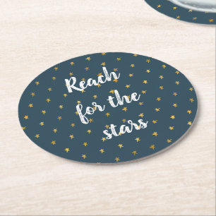Navy Blue White Gold Stars Round Paper Coaster