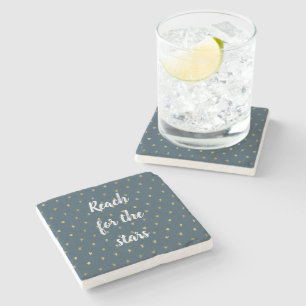 Navy Blue White Gold Stars Stone Coaster