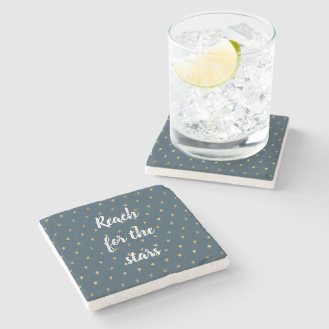Navy Blue White Gold Stars  Stone Coaster (Side)