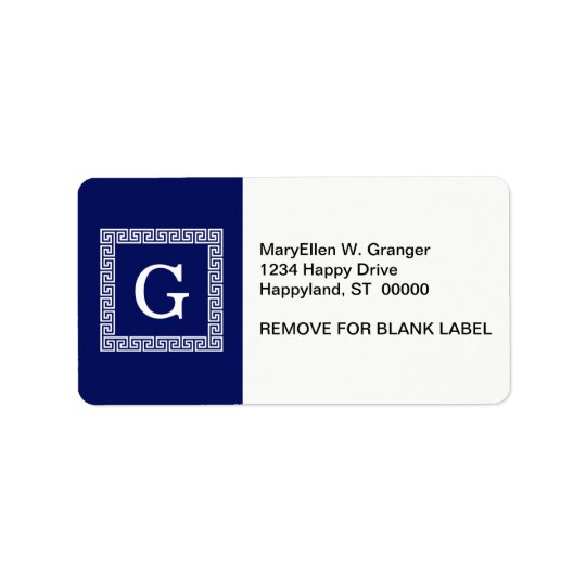 Navy Blue White Greek Key #1 Framed Monogram