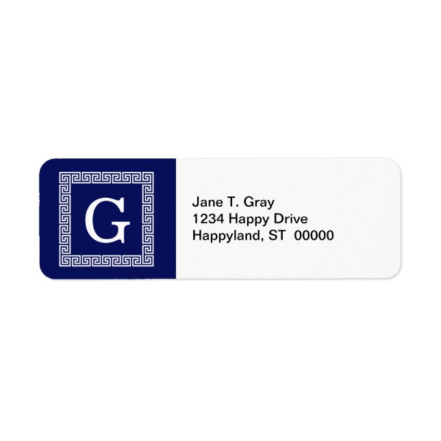 Navy Blue White Greek Key #1 Framed Monogram (Front)