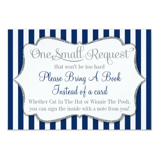 Navy Blue White Grey Baby Shower Bring A Book Card