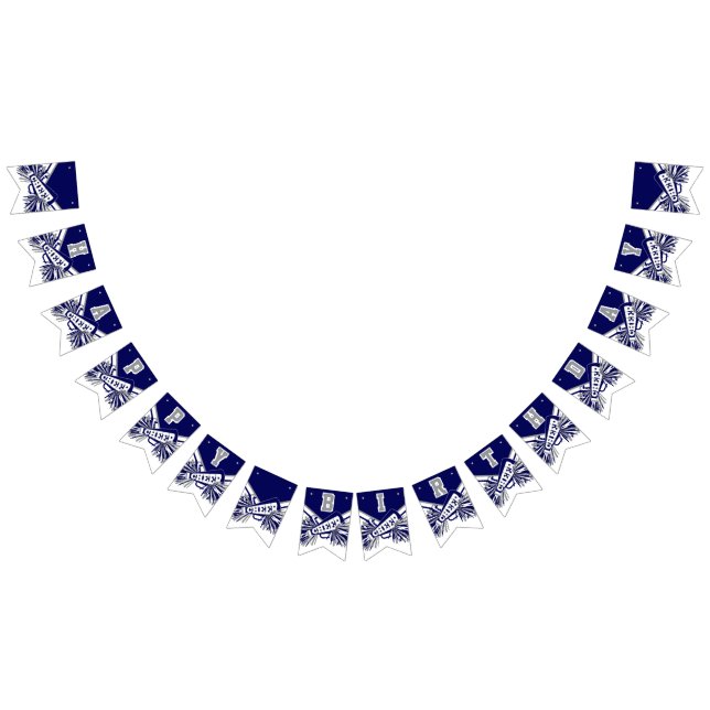 Navy Blue, White, Grey Cheerleader Birthday Bunting Flags (All)