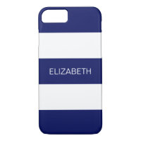 Navy Blue White Horiz Preppy Stripe #3 Monogram
