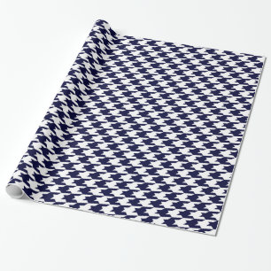 Navy Blue & White Houndstooth Pattern Wrapping Paper