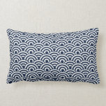 Navy Blue White Japanese Wave Pattern Lumbar Pillow<br><div class="desc">A traditional Japanese wave pattern in navy blue and white.  Note:  If you would like another style/colour scheme or have any requests,  please contact me.</div>