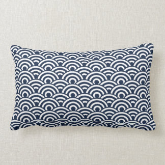 Navy Blue White Japanese Wave Pattern Lumbar Pillow