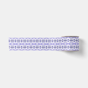 Navy Blue White Lattice Art Deco Pattern Birthday Satin Ribbon