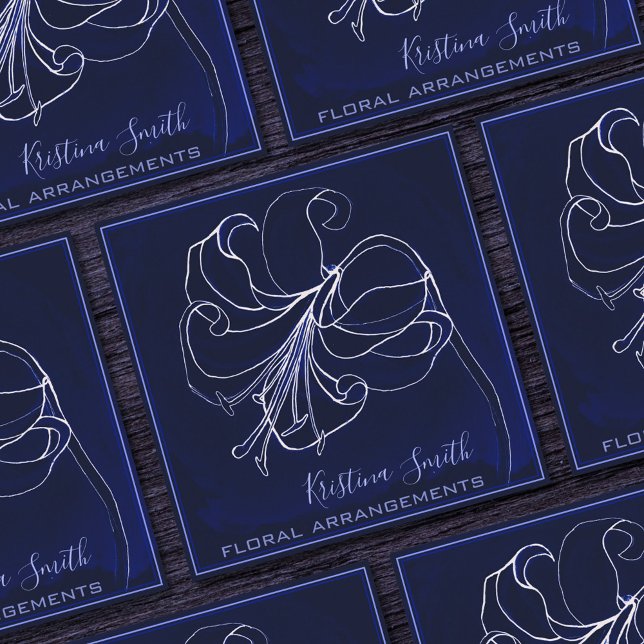 Navy Blue & White Lily Floral Arrangements Florist Square Business Card (Creator Uploaded)