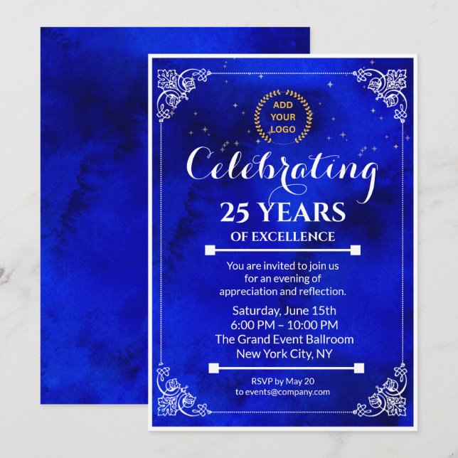 Navy Blue & White Milestone Business Event Invite (Front/Back)