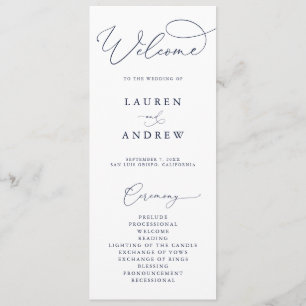 Navy Blue & White Minimalist Wedding Program