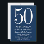 Navy Blue White Modern Adult Birthday Invitations<br><div class="desc">A simple and modern navy blue and white birthday invitation for milestone or any age birthday.  This invite is for any age including milestones: 18th 21st 30th 35th 40th 45th 50th 55th 60th 65th 70th 75th 80th 85th 90th</div>