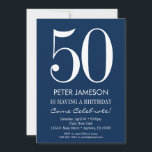 Navy Blue White Modern Adult Birthday Invitations<br><div class="desc">A simple and modern navy blue and white birthday invitation for milestone or any age birthday.  This invite is for any age including milestones: 18th 21st 30th 35th 40th 45th 50th 55th 60th 65th 70th 75th 80th 85th 90th</div>
