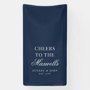 Navy Blue White Modern Cheers Script Wedding Banner