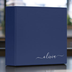 Navy Blue White Modern Script Girly Monogram Name Binder