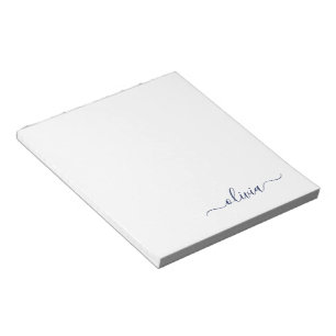 Navy Blue White Modern Script Girly Monogram Name Notepad