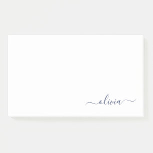 Navy Blue White Modern Script Girly Monogram Name Post-it Notes
