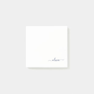 Navy Blue White Modern Script Girly Monogram Name Post-it Notes