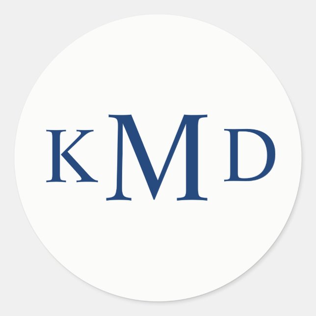 NAVY BLUE White Monogram Bride Groom Wedding Classic Round Sticker (Front)