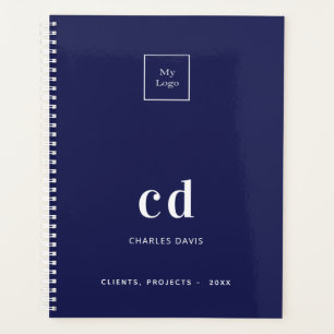 Navy blue white monogram business logo 2026 planner
