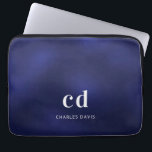 Navy blue white monogram initails name  laptop sleeve<br><div class="desc">A navy blue background,  the blue colour is uneven.  Personalize and add your monogram initials and full name. Modern,  trendy and simple. For both him and her.</div>