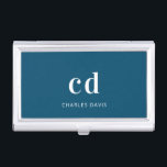 Navy Blue white monogram initails name minimalist Business Card Holder<br><div class="desc">A classic chic blue background. Personalize and add your monogram initials written with white block letters and your name in white. Modern,  trendy and simple.</div>