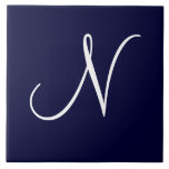Navy Blue & White Monogram Initial N Tile<br><div class="desc">Navy Blue & White Monogram Initial N, white letter N with navy blue background</div>
