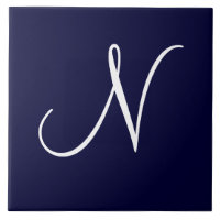Navy Blue & White Monogram Initial N