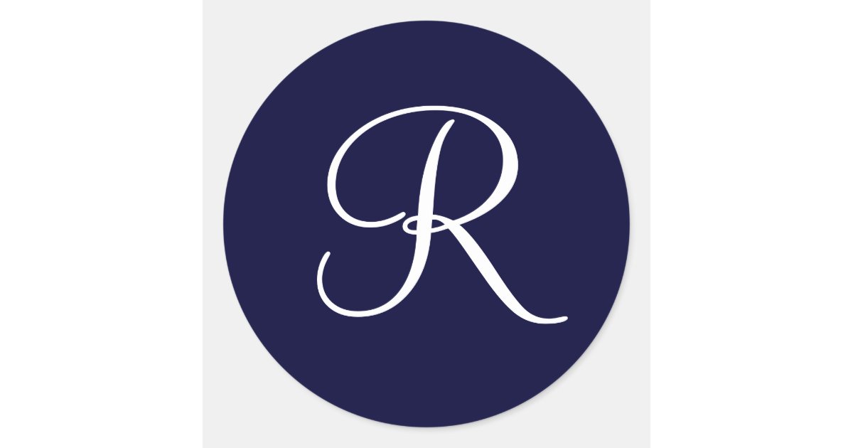 Navy Blue & White Monogram Initial R Classic Round Sticker | Zazzle.ca