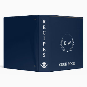 Navy Blue White   Monogram Initial Recipe Cookbook Binder