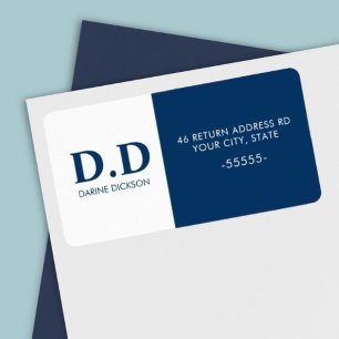 Navy Blue & White Monogram Initial Return Address Label