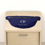 Navy blue white monogram initials name fanny pack<br><div class="desc">Navy blue background,  white text. Personalize and add your monogram initials and full name.</div>