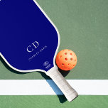 Navy blue white monogram initials name pickleball paddle<br><div class="desc">A navy blue coloured background.  Personalize and add your monogram initials,  letters and full name. White letters.</div>