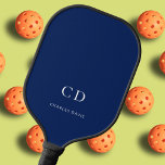 Navy blue white monogram initials name pickleball paddle<br><div class="desc">A navy blue coloured background.  Personalize and add your monogram initials,  letters and full name. White letters.</div>