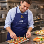 Navy blue white monogram name business logo apron<br><div class="desc">A stylish navy blue background. Personalize and add your business logo,  monogram initials and name. Modern block letters.</div>