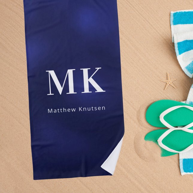 Navy blue white monogram name initials  beach towel (Creator Uploaded)