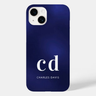 Navy blue white monogram name initials minimalist Case-Mate iPhone 14 case