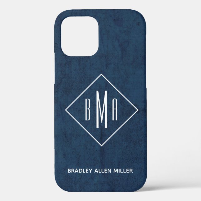 Navy Blue White Monogram Personalized Case-Mate iPhone Case (Back)