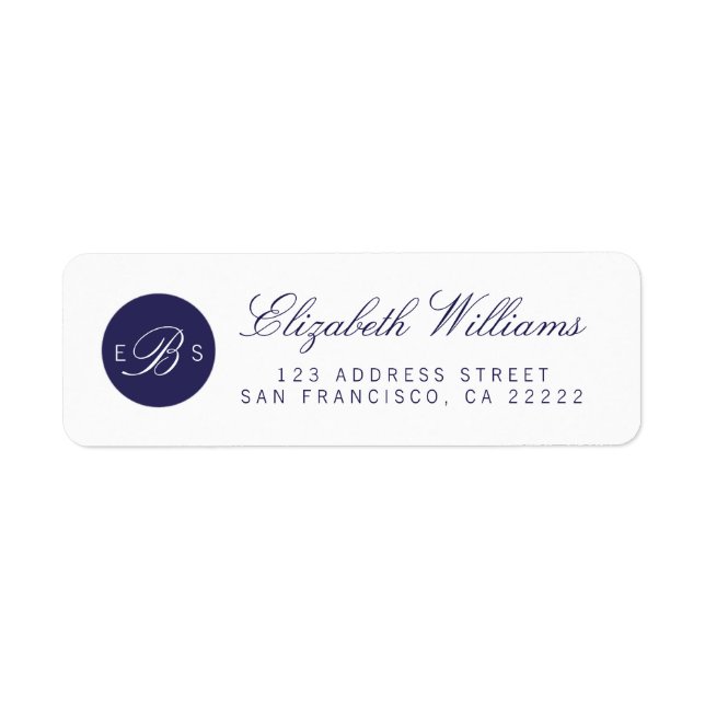 Navy Blue White Monogram Return Address Labels (Front)