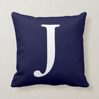 Navy Blue White Monogrammed J Throw Pillow