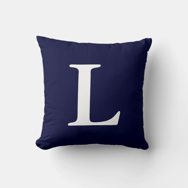 Navy Blue White Monogrammed L Throw Pillow (Front)