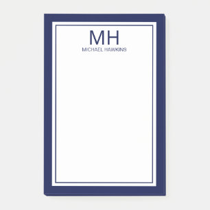 Navy Blue White Monogrammed Men's Post-it Notes