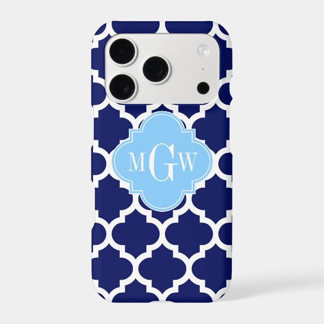 Navy Blue White Moroccan #5 Sky Blue Name Monogram (Verso)