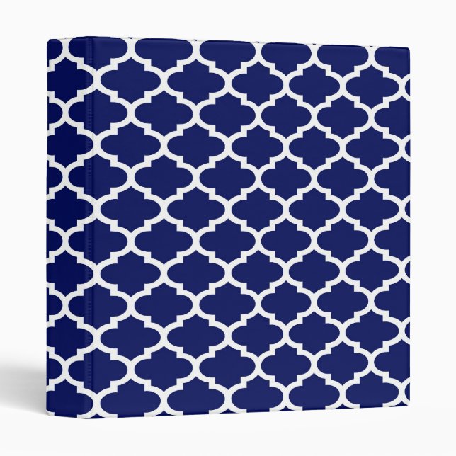 Navy Blue White Moroccan Quatrefoil Pattern #2 Binder (Front/Spine)