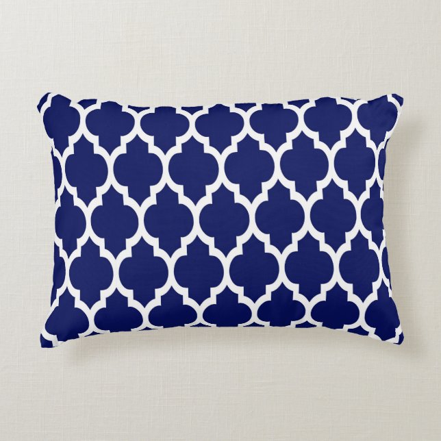 Navy Blue White Moroccan Quatrefoil Pattern #4 Decorative Pillow (Front)