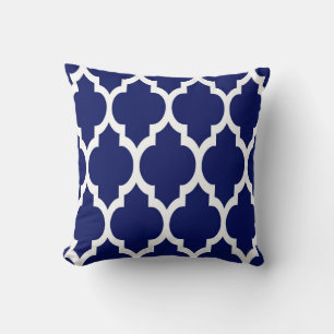 Navy Blue White Moroccan Quatrefoil Pattern #4 Throw Pillow