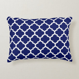 Navy Blue White Moroccan Quatrefoil Pattern #5 Accent Pillow