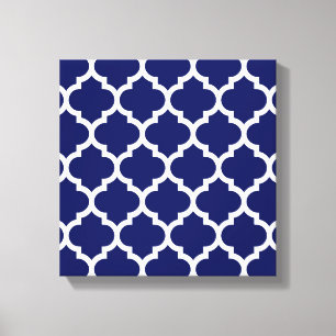 Navy Blue White Moroccan Quatrefoil Pattern #5 Canvas Print