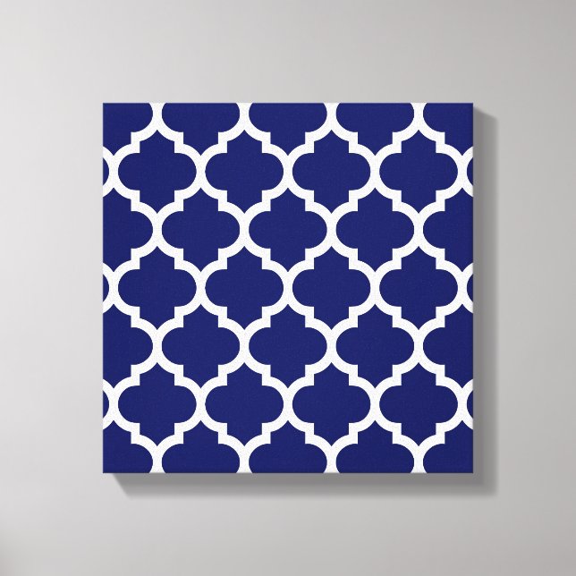 Navy Blue White Moroccan Quatrefoil Pattern #5 Canvas Print (Front)